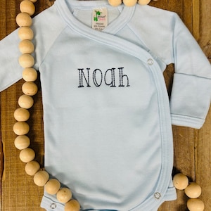 Preemie Monogrammed Kimono Style Bodysuit, Blue- Personalized Preemie- Boy and Girl- Twins