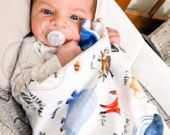 Personalized Baby Lovey - Tag Blanket - Minky Ribbon Lovey - Animal ABC Baby- Whale Blankie- Sensory Ribbon Lovey