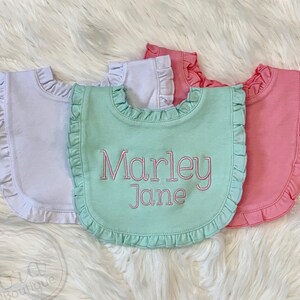 Pink Ruffle Bib Personalized Baby Girl Ruffle Bib - Baby Girl Bib- Monogrammed Baby Bib ...