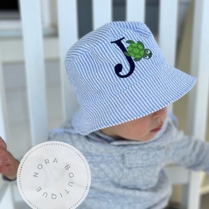 Custom Monogram Seersucker Bucket Hat | Baby Beach Hats | Seersucker Hat | Beach Hat | Monogrammed Hat