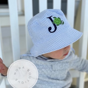 Custom Monogram Seersucker Bucket Hat | Baby Beach Hats | Seersucker Hat | Beach Hat | Monogrammed Hat