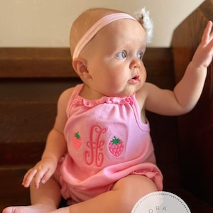 Monogrammed Bubble, Girls Summer Bubble, Strawberry Monogram, Personalized Baby Clothing, Baby Shower Gift,
