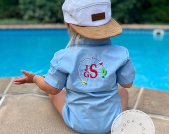 Custom Personalized Fishing Shirt, Fishing Summer Romper, Fishing Monogram, Personalized Baby Clothing, Baby Fishing Romper