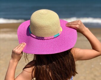 Girls Monogram Floppy Tassel Beach Hat | Girls Beach Hats | Straw Hat | Beach Hat | Monogrammed Hat