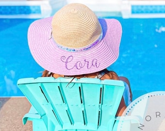Little Girls Monogram Floppy Beach Hat | Toddler Beach Hats | Straw Hat | Beach Hat | Monogrammed Hat