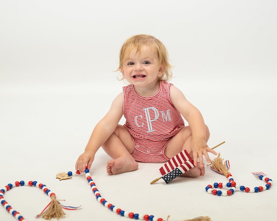 Monogrammed Bubble, Boys Summer Bubble, Boys Monogram, Baby Fourth of July Outfit, Personalized Baby Clothing, Baby Shower Gift