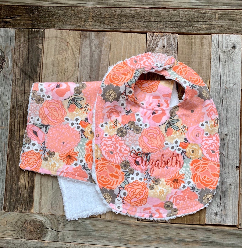 Personalized Baby Bib and Burp Cloth Set Chenille Baby Girl Etsy