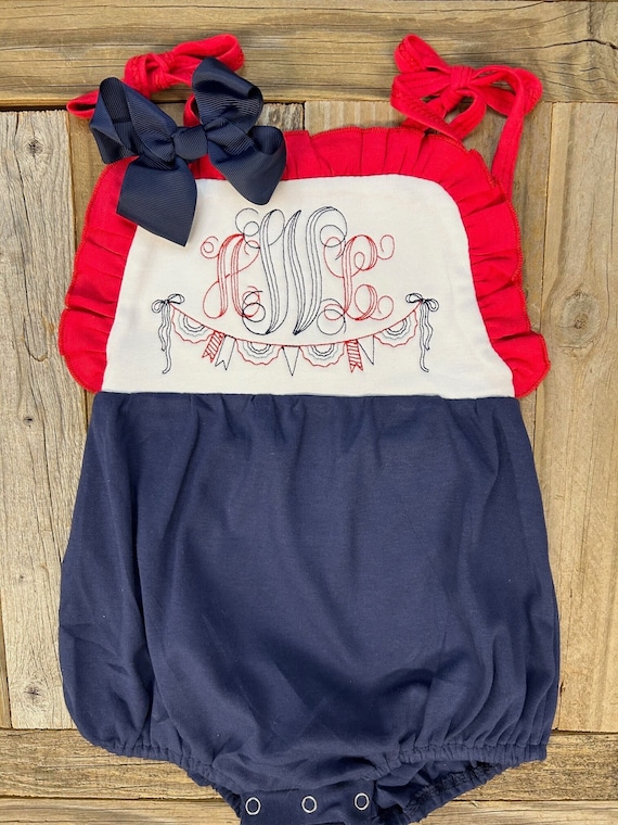 Personalized Monogrammed Baby Girl Fourth of July Bubble, Girls Summer Bubble, Baby Fourth of July, American Baby, Personalized Baby Outfit