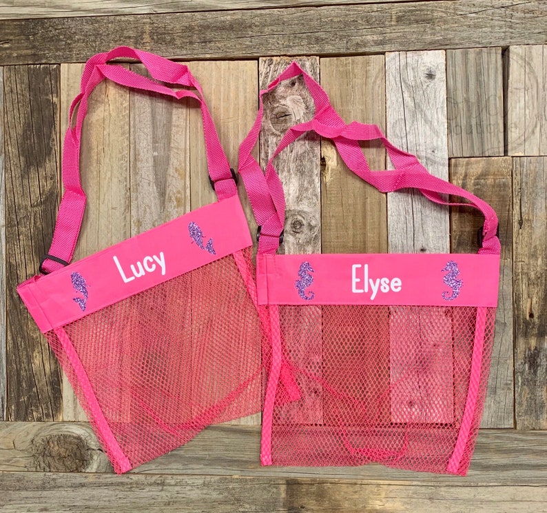 Personalized Seashell Mesh Bag Custom Kids Shell Beach Bag Etsy