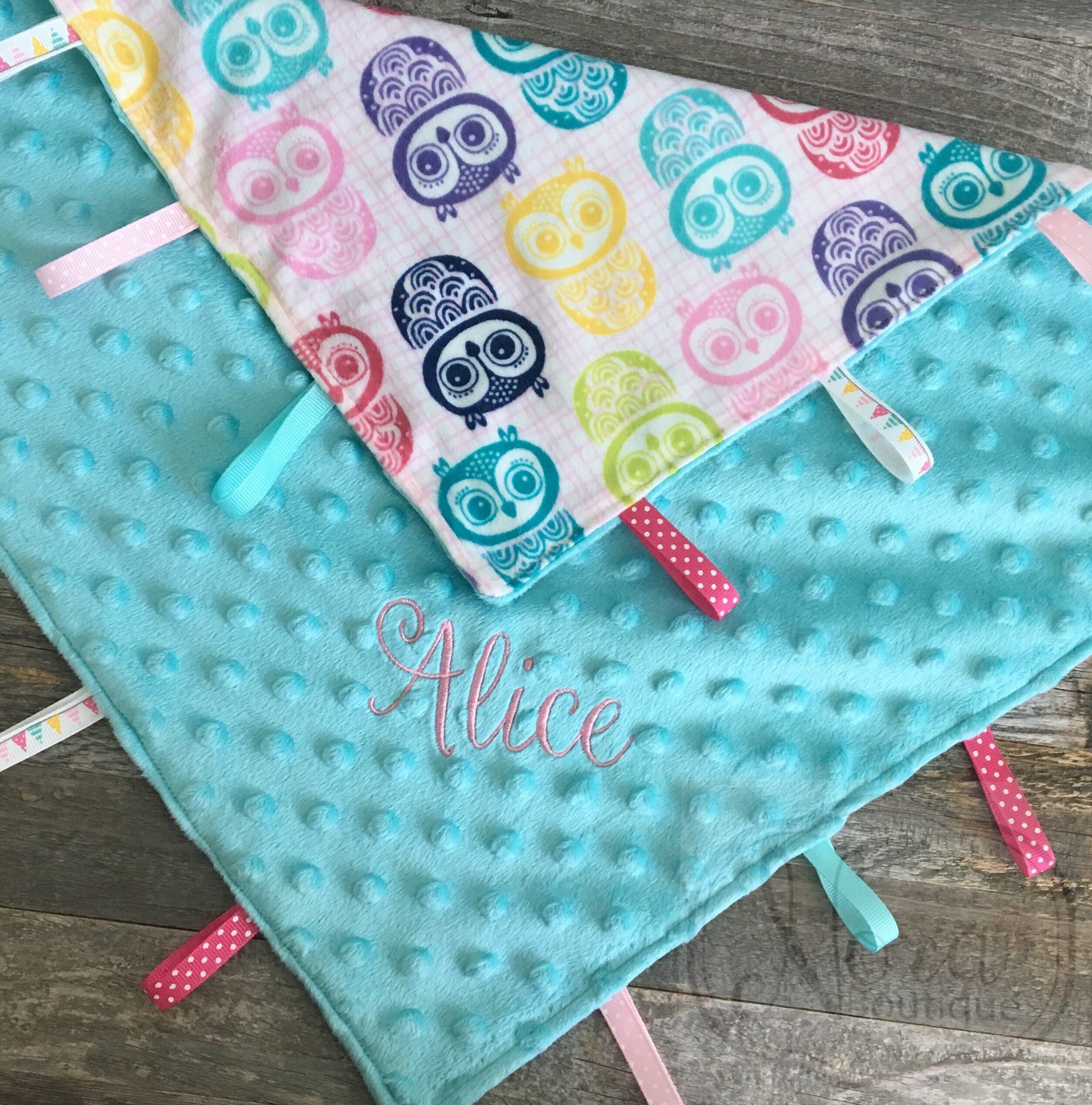 Personalized Baby Girl Lovey Tag Blanket Ribbon Lovey Etsy