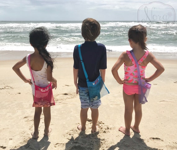 Personalized Seashell Mesh Bag, Custom Kids Shell Beach Bag, Monogrammed Sea Shell Bags…Summer Beach Accessories with Name