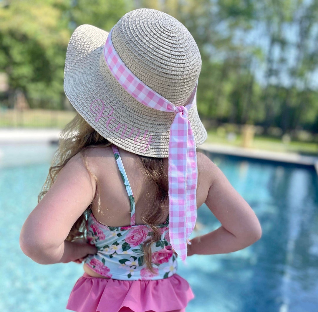 Little Girls Monogram Floppy Beach Hat Toddler Beach Hats Straw Hat