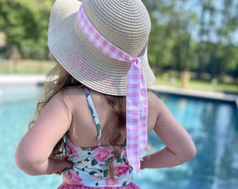 Little Girls Monogram Floppy Beach Hat | Toddler Beach Hats | Straw Hat | Beach Hat | Monogrammed Hat | PersonalizedHat