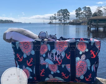 Monogrammed Large Utility Tote- Tote Bag- Beach Bag Tote- Teacher Tote- Personalized Bag