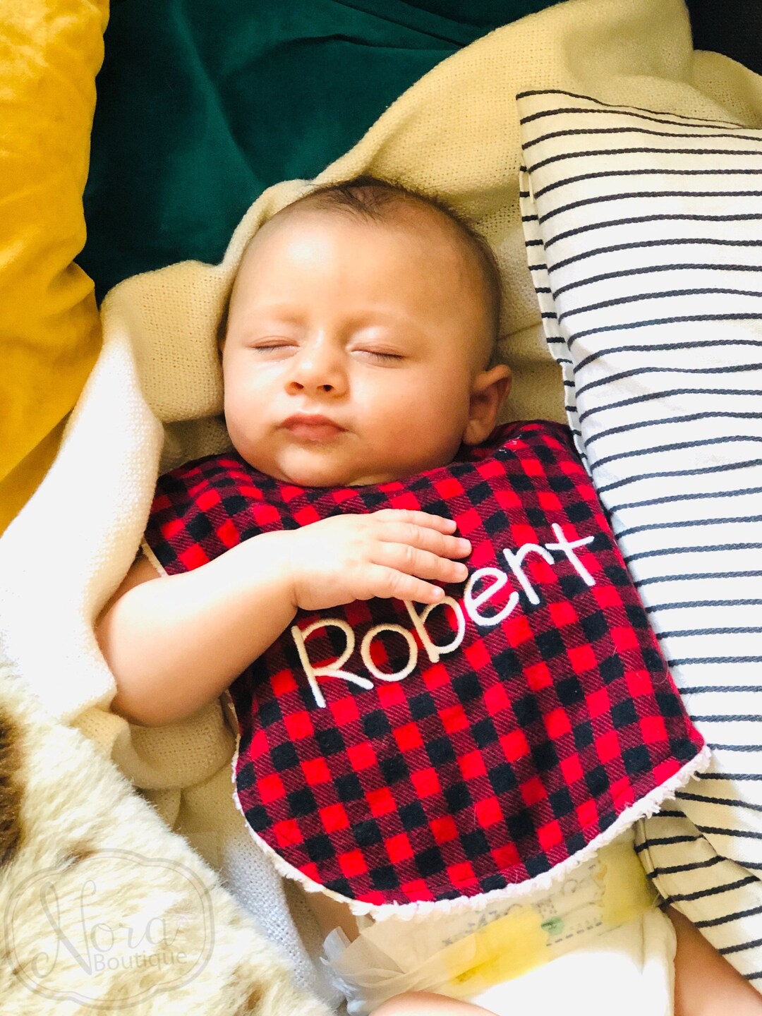 Personalized Baby Check Bib Set Winter Buffalo Check Baby Boy Bandana