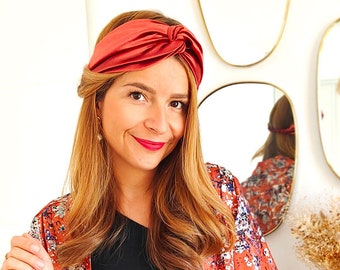 Headband drapé femme fait main made in france créateur coiffure vintage look tendance été cadeau anniversaire uni bohème velours terracotta