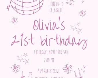 21st Birthday Invitation Canva Template, Digital Download, Girly 21st Birthday, Pink Invitation
