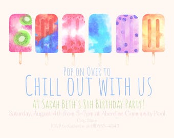 Invitación a fiesta de cumpleaños con helado, plantilla de Canva, ven a relajarte con nosotros, cumpleaños de verano