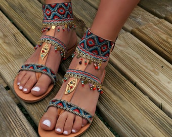 Boho sandals, "Sansa" sandals, handmade leather sandals, greek leather sandals, bohemian sandals, gladiator sandal, ethnic flat sandal