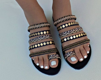 black bohemian sandals