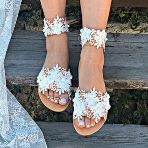 Sandalias de boda planas zapatos de boda sandalias de novia | Etsy México