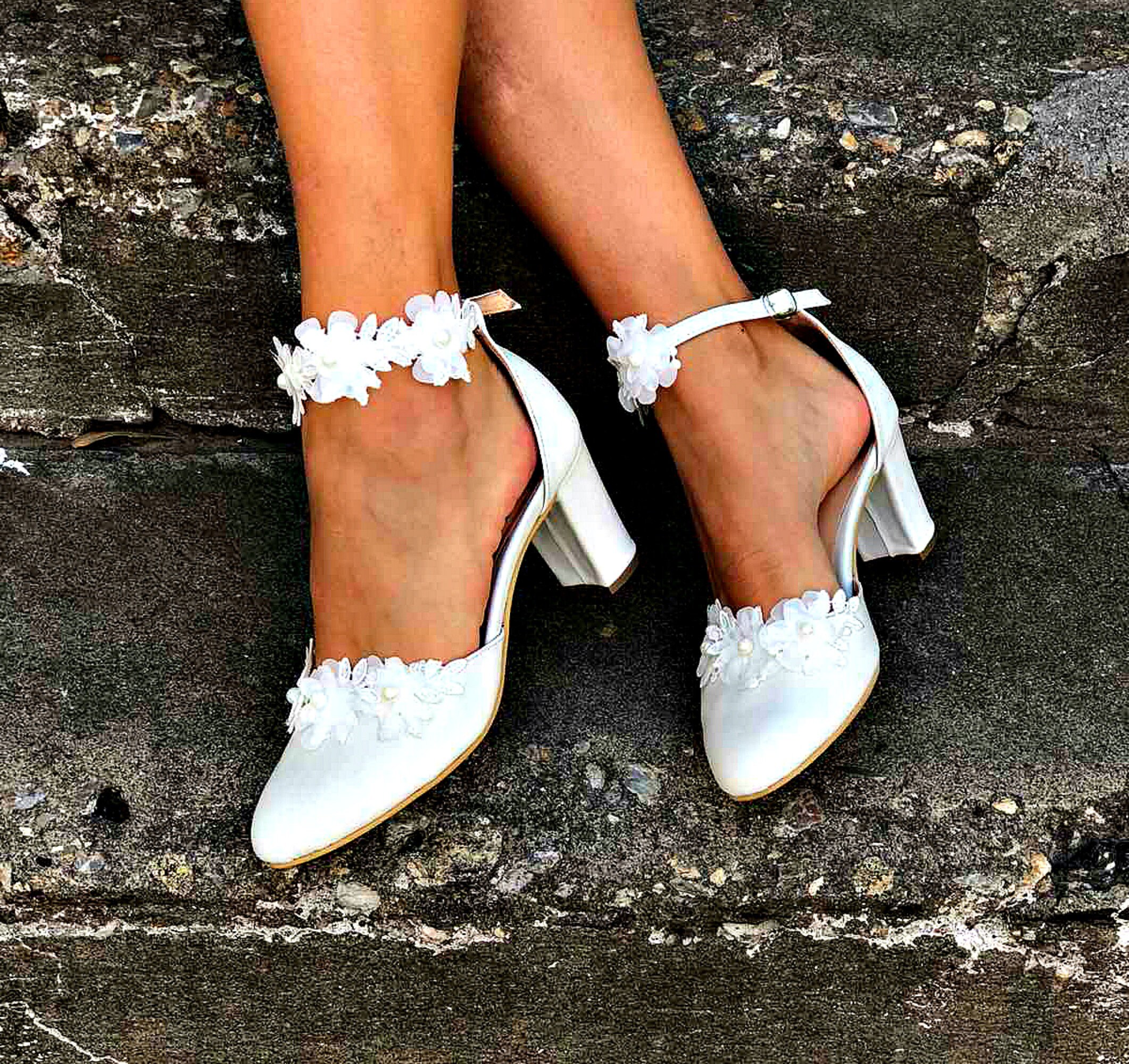 Bridal shoes block heel Wedding white block heels beach | Etsy