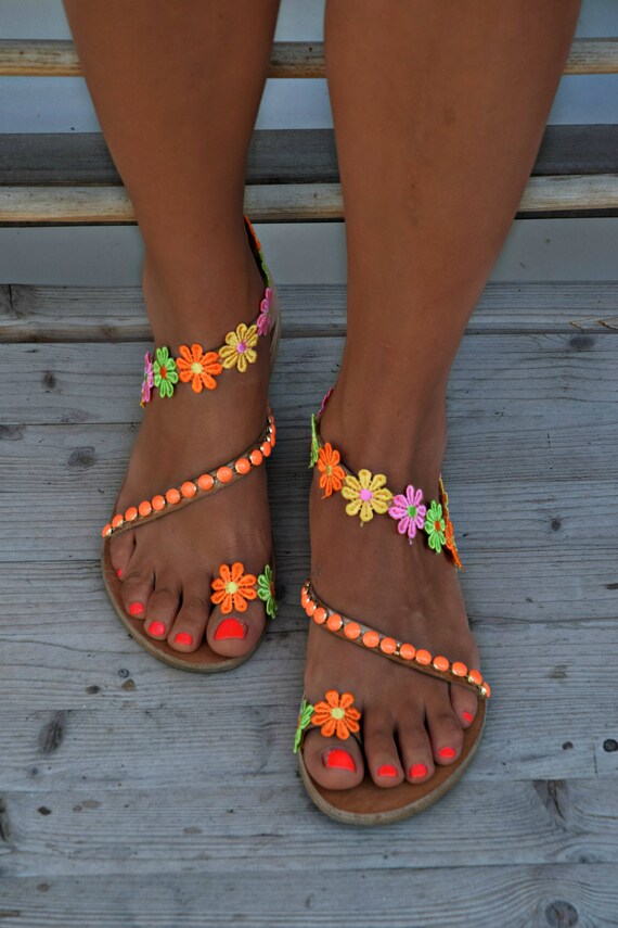 Sandalias de mujer sandalias de cuero griego zapatos Boho | Etsy España