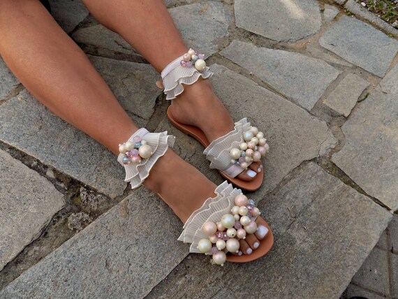 boho pearl sandals