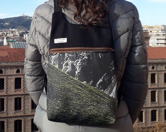 Green alps backpack, Backpack black canvas, Digital printed backpack, Ecofriendly backpack, Backpack with zipper, Unique unisex rucksack