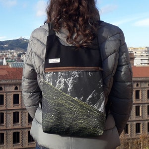 Green alps backpack, Backpack black canvas, Digital printed backpack, Ecofriendly backpack, Backpack with zipper, Unique unisex rucksack