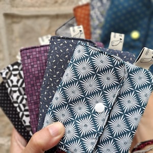 Small coin purse, zipper, card holder, cotton fabric card holder, snap button, mini wallet with metal snap closure, wallet with multi-pocket