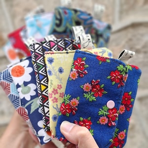 Klein portemonneetje met bloemenprint, ritssluiting, kaarthouder, katoen, drukknoop, miniportemonnee met metalen drukknoopsluiting, portemonnee met meerdere vakjes