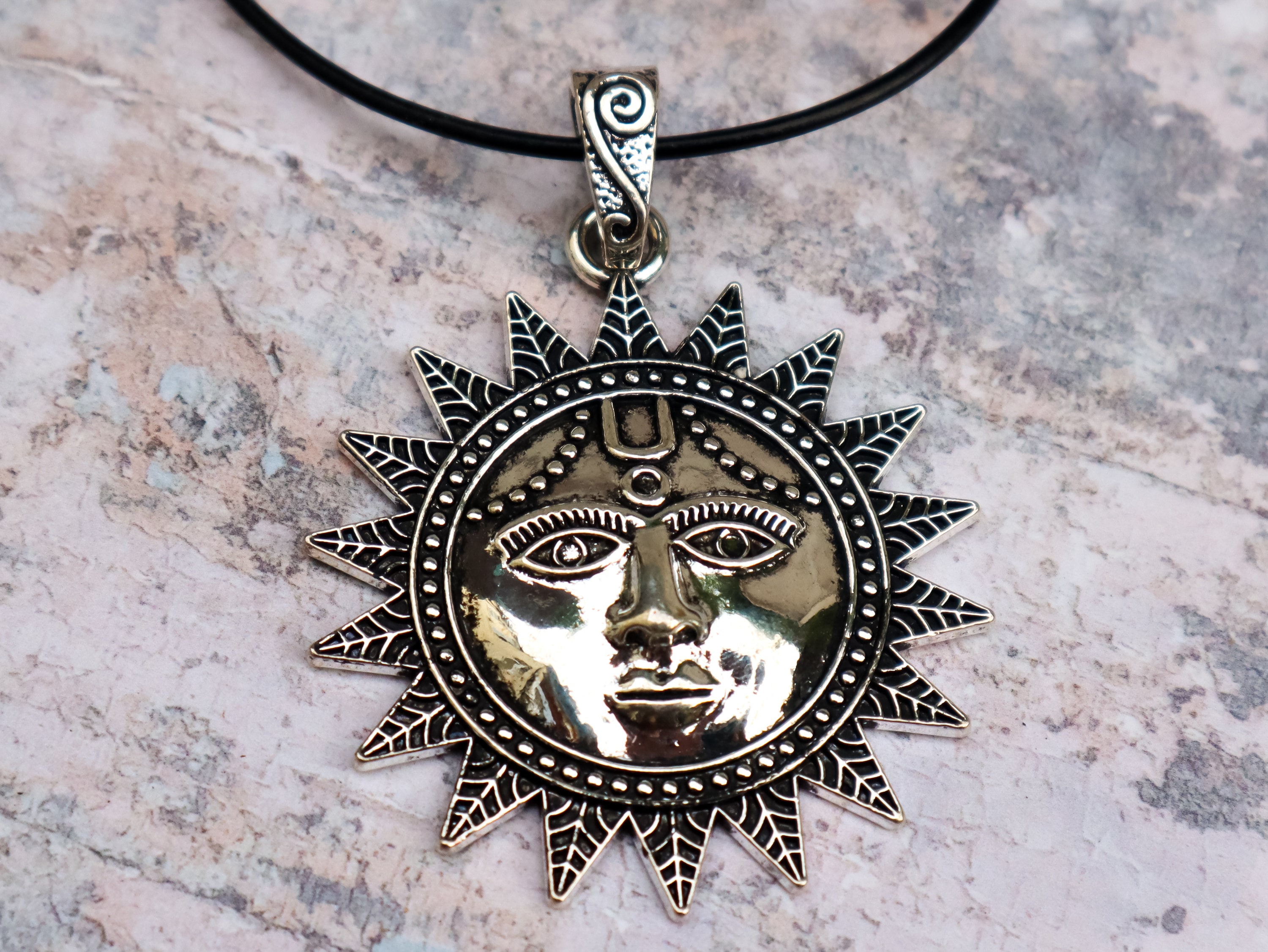 Large Sun Pendant Necklace Antique Silver Sun Jewelry Sun Etsy