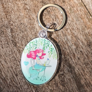 Cute Mermaid Surfing the Web Acrylic Keychain - Cartoon Illustration  - Ocean Lover - Gift for her - Gift for Girls - Bag Charm -  Summer