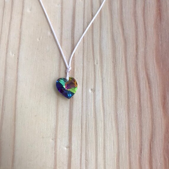 Rainbow Holographic Swarovski Crystal Heart Necklace Etsy