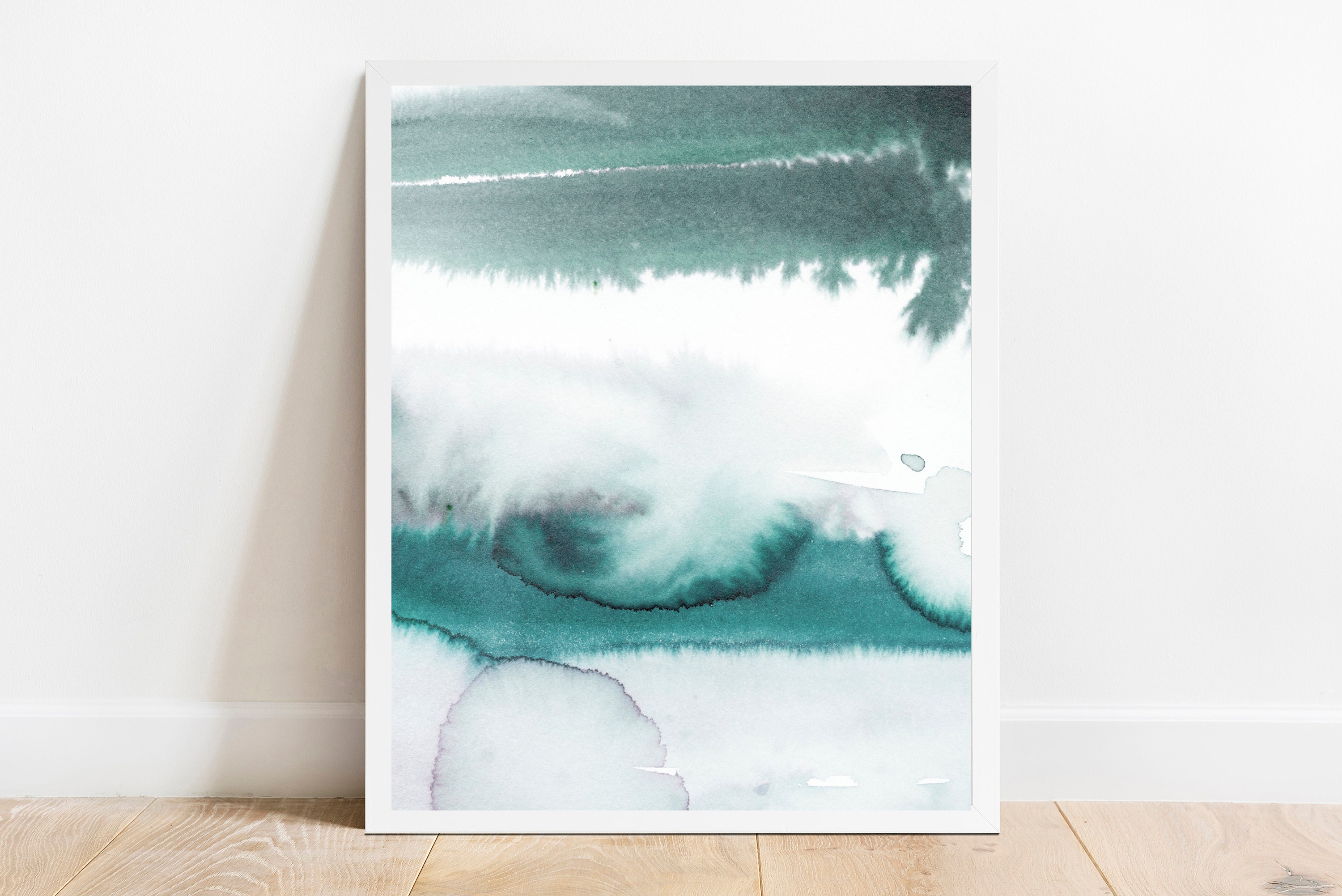 Gray White Turquoise Abstract Watercolor Print Abstraction Etsy