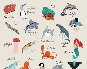 Nautical Animals Illustrated Poster