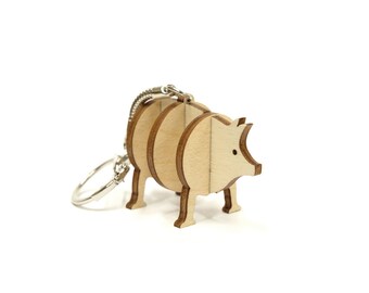 Wooden Piggy Keychain, 3d Piggy Wooden Keychain, Animal Keychain