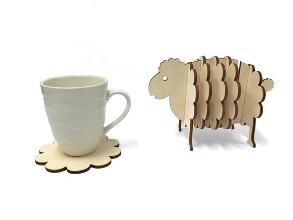 Wooden Sheep Coaster Set, Handmade Animal Coasters, Home Decor