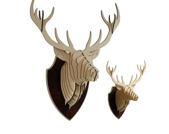 XL Wooden Deer Head Trophy Birch Wood Deer Head Wood Wall Art Home Decor Animal Art