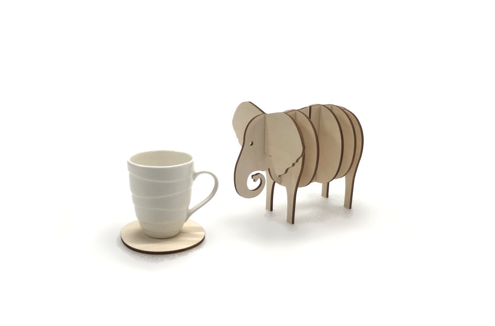 Wooden 3d Elephant Coaster Set Handmade Animal Coasters Home Etsy