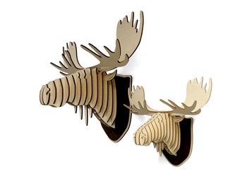 XL Wooden Moose Head Trophy, Birch Wood Moose Head, Wood Wall Art, Home Decor Animal Art