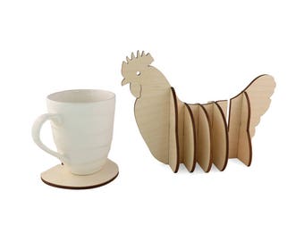 Wooden Chicken Coaster Set, Handmade Animal Coasters, Home Decor