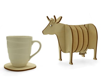 Wooden 3d Cow Coaster Set, Handmade Animal Coasters