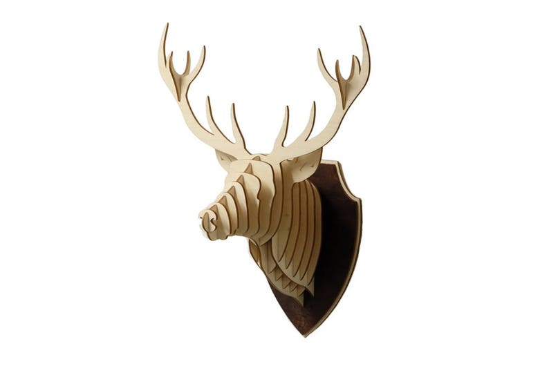 Houten Herten Hoofd Trophy Birch Wood Deer Head Wood Wall Art Etsy