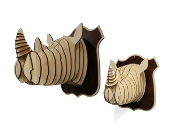 XL Wooden Rhino Head Trophy Birch Wood Rhino Head Wood Wall Art Home Decor Animal Art