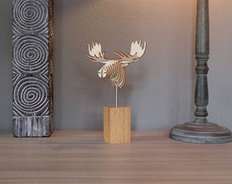 Wooden Moose Bust on Solid Base, Miniature Moose Head, Elk Head, Wooden Moose, Home Decor