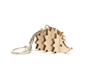Wooden Hedgehog Keychain, 3d Hedgehog Wooden Keychain, Animal Keychain