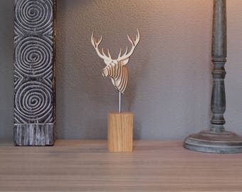 Wooden Deer Bust on Solid Base, Miniature Deer Head, Deer Head, Wooden Deer, Home Decor