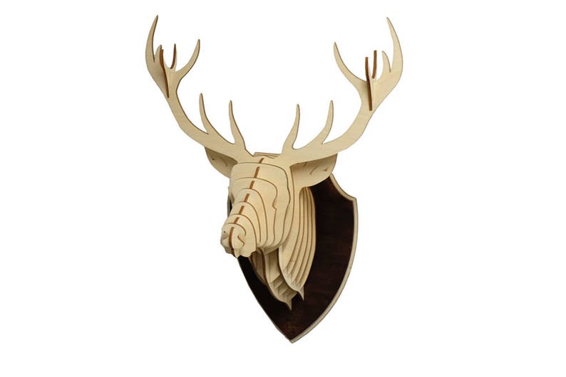 Houten Herten Hoofd Trophy Birch Wood Deer Head Wood Wall Art Etsy